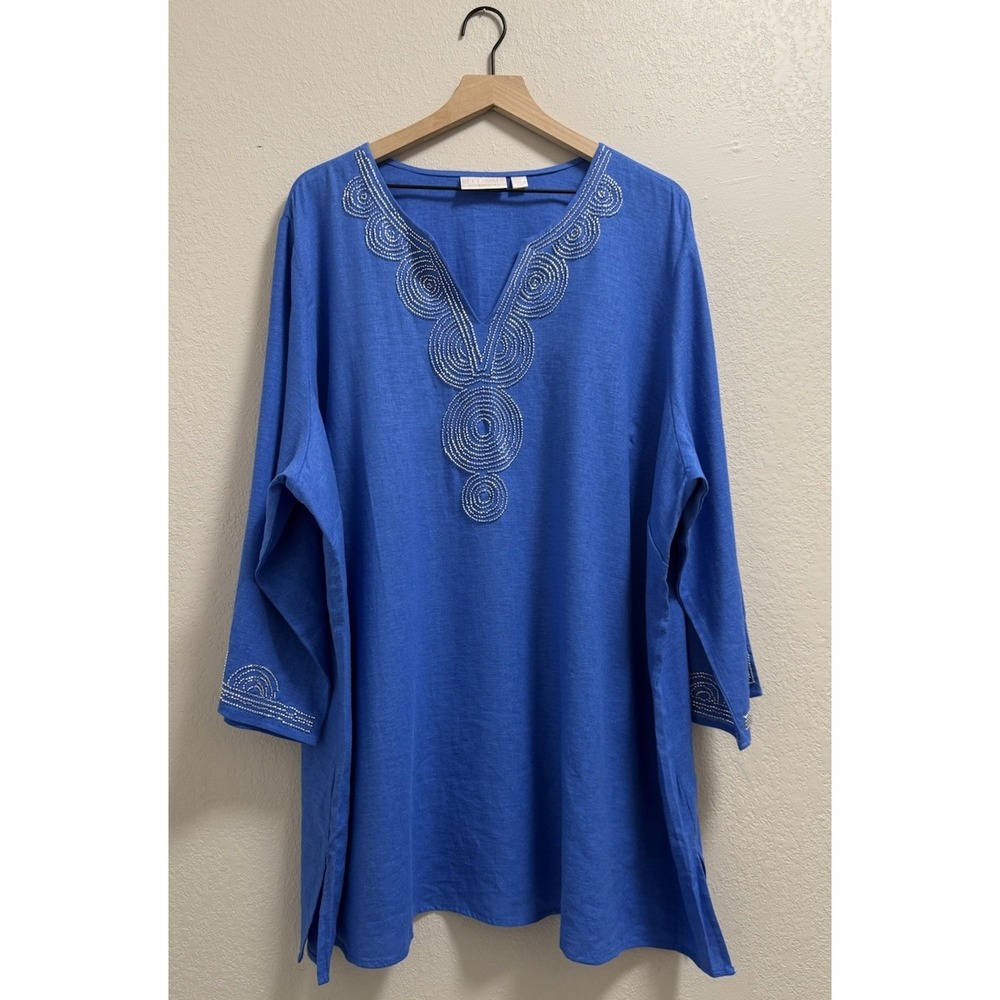 Bellisima by Kim Gravel Boutique Beaded Long Tunic (Sant Blue/Silver, 3XL)